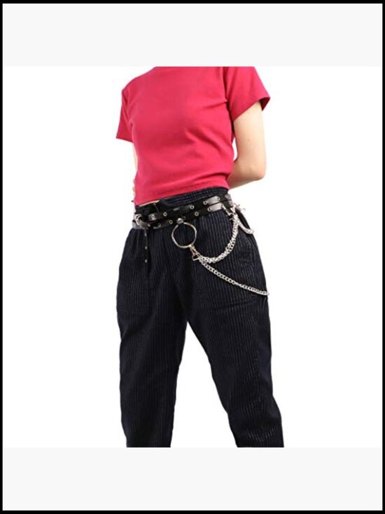 Punk Goth Wrap-around PU Leather Chained Belt Retro Skinny Festival Accessory main image 4